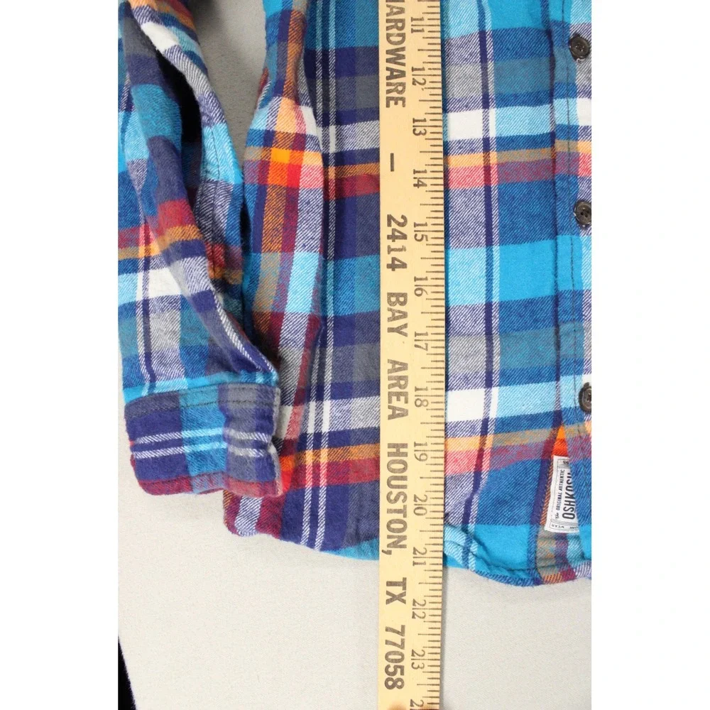 OshKosh Bgosh Kids Blue Orange Plaid Flannel Button Up Shirt Size 10 Casual